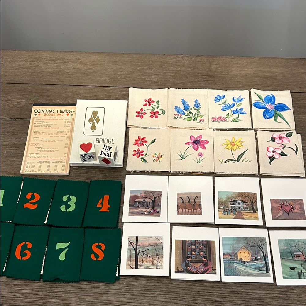 Vintage Bridge score cards and handcrafted tally books 3 sets of tallies
